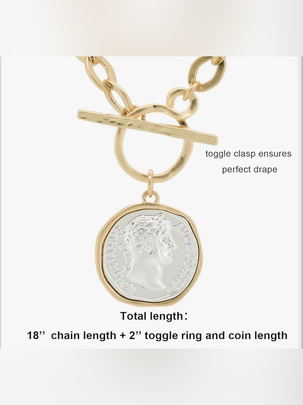 NEW 14k Gold Plated Thick Mate Link Chain Layered Pendant Necklace - Picture 3 of 4